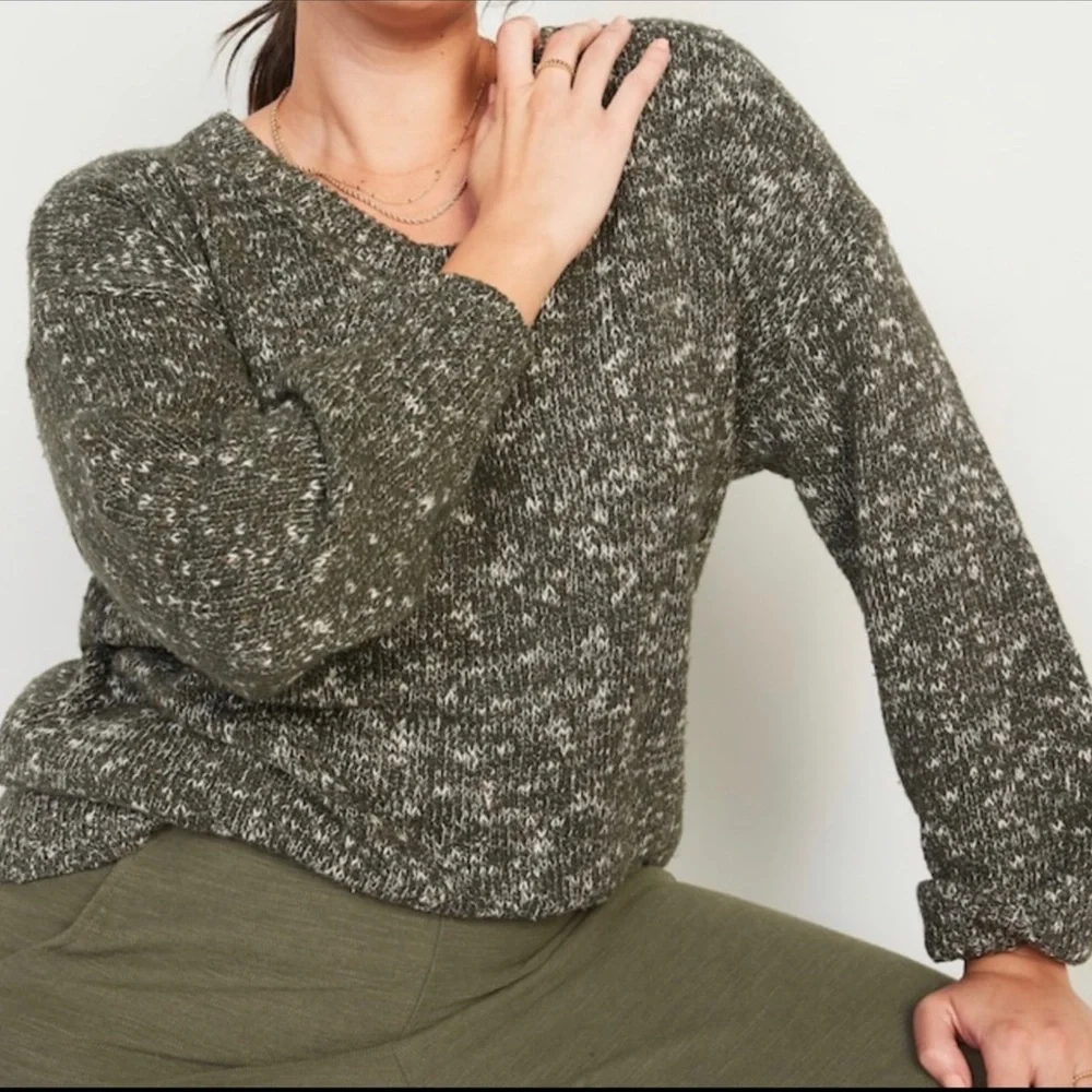 Old Navy Women S Olive Green Oversized Voop-Neck Cotton Tunic Sweater NWT